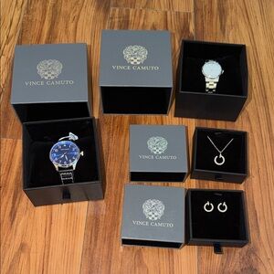 Vince Camuto Blue and Silver Watch with Jewelry Set